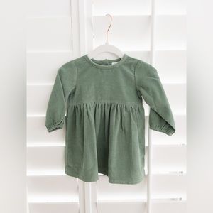 Sage Green Empire Waist Corduroy Baby Dress